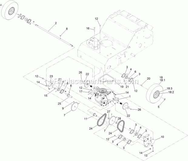 Toro 23515 (315000001-315999999) 21in Walk-behind Aerator, 2015 Transaxle Drive Assembly Diagram
