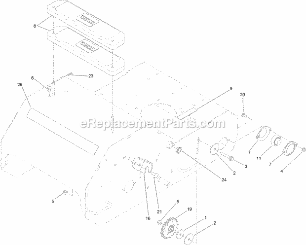 Toro 23516 (315000001-315999999) 18in Walk-behind Aerator, 2015 Idler Sprocket and Weight Assembly Diagram