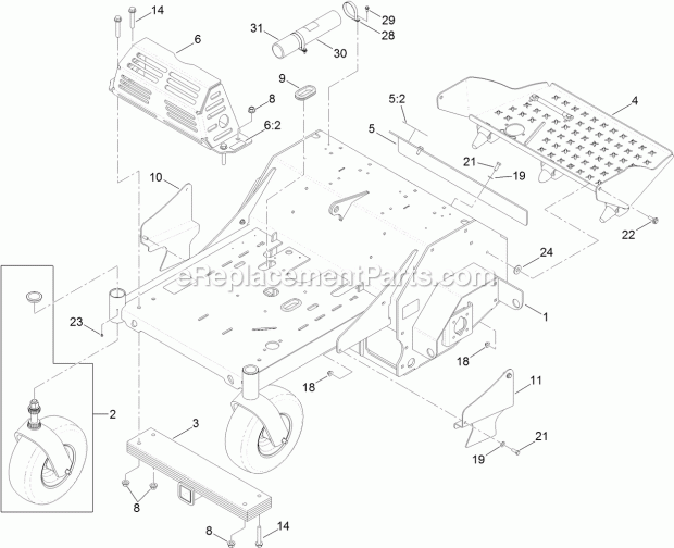 Toro 23518 (314000001-314999999) 30in Stand-on Aerator, 2014 Main Frame Assembly Diagram
