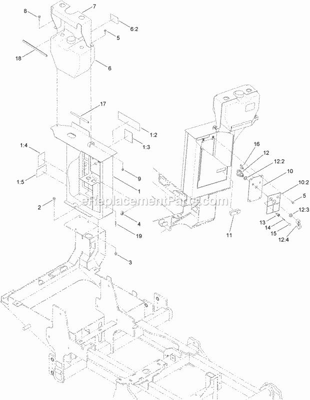 Toro 23800TE (313000001-313999999) 2024 Directional Drill, 2013 Rear Control Box and Coolant Tank Assembly Diagram