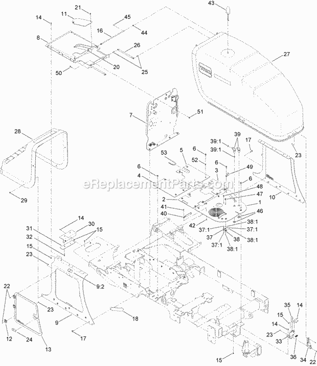 Toro 23825 (313000501-313999999) 4045 Directional Drill, 2013 Hood Assembly Diagram