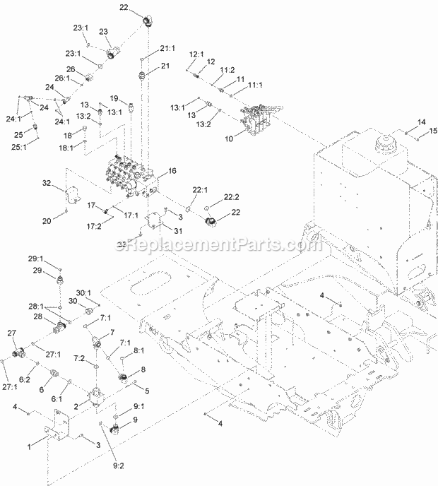 Toro 23825 (313000501-313999999) 4045 Directional Drill, 2013 5 Section and 3 Spool Hydraulic Valve Assembly Diagram