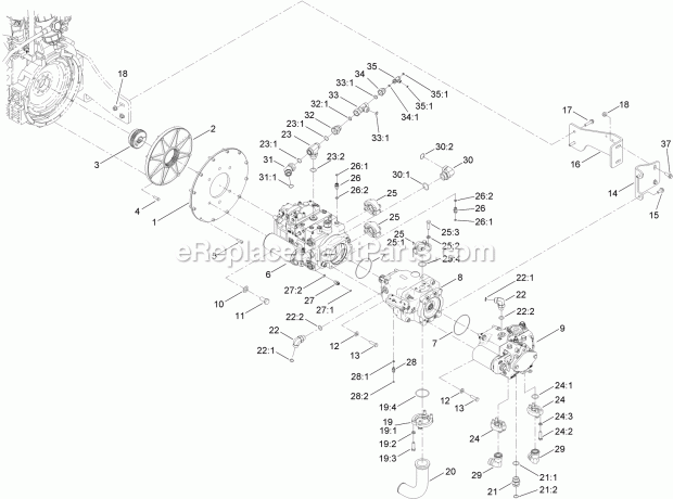 Toro 23825 (314000001-314000500) 4045 Directional Drill, 2014 Hydraulic Pump Assembly Diagram