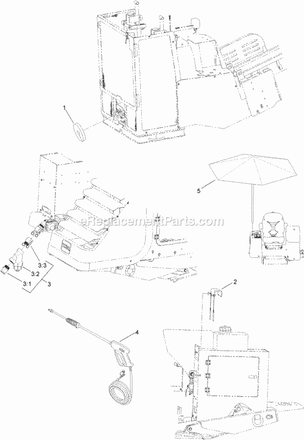 Toro 23825 (314000501-314999999) 4045 Directional Drill, 2014 Umbrella, Wash Down Wand, Cylinder Lockout Y-Strainer and Split Wiper Assembly Diagram