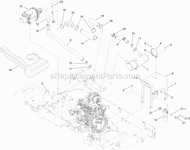 Toro 23898 (315000001-315999999) 4050 Directional Drill, 2015 Engine Intake and Exhaust Assembly Diagram