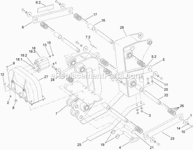 Toro 25400A (314000001-314999999) Pro Sneak 360 Vibratory Plow, 2014 Plow Frame, Blade Mounting and Transmission Assembly Diagram