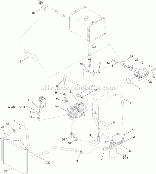 Toro 25400A (314000001-314999999) Pro Sneak 360 Vibratory Plow, 2014 Variable Pump and Hose Assembly Diagram