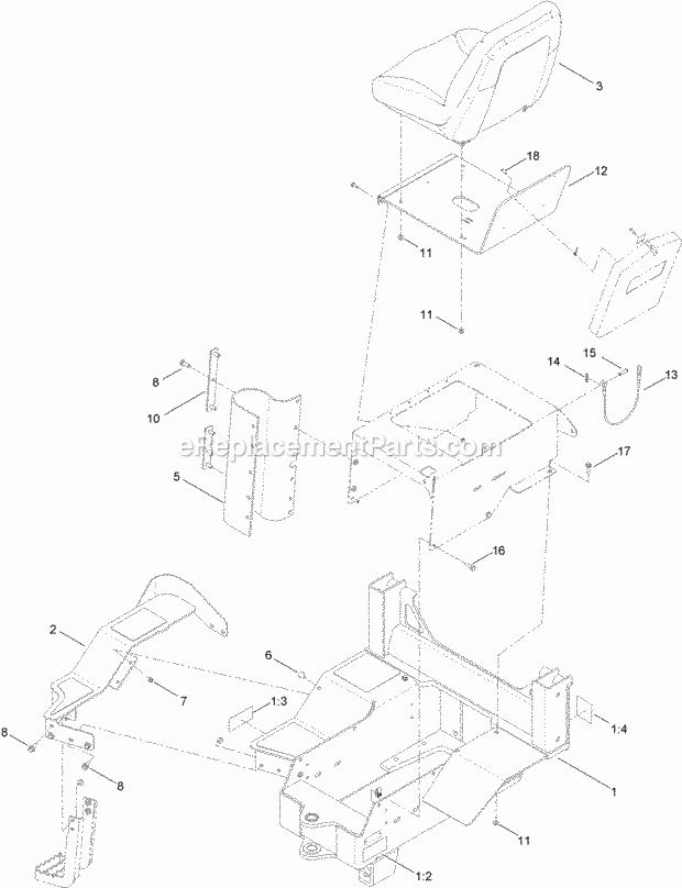 Toro 25403A (314000001-314999999) Pro Sneak 365 Vibratory Plow, 2014 Seat and Rear Frame Assembly Diagram
