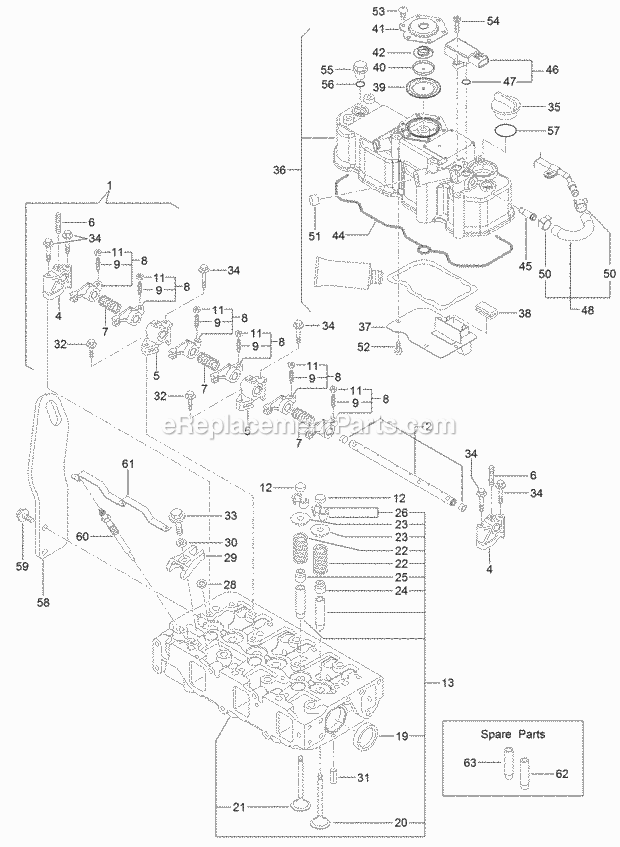 Toro 25403C (314000001-314999999) Pro Sneak 365 Vibratory Plow, 2014 Cylinder Head and Cover Assembly Diagram