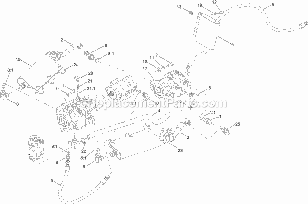 Toro 25403C (314000001-314999999) Pro Sneak 365 Vibratory Plow, 2014 Hydraulic Plumbing Assembly Diagram
