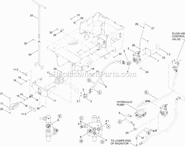 Toro 25421E Hydra Borer, Pro Sneak 365 Vibratory Plow Hydro Valve and Plumbing Assembly Diagram