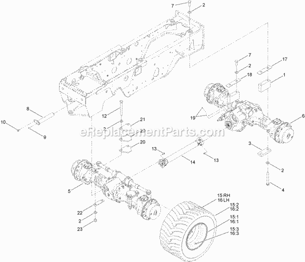 Toro 25430A (315000001-315000500) Rt600 Traction Unit, 2015 Axle and Driveshaft Assembly Diagram