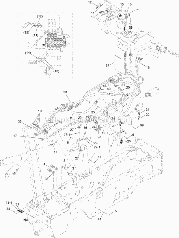 Toro 25430C (315000501-315999999) Rt600 Traction Unit, 2015 Directional Valve and Hydraulic Hose Assembly Diagram