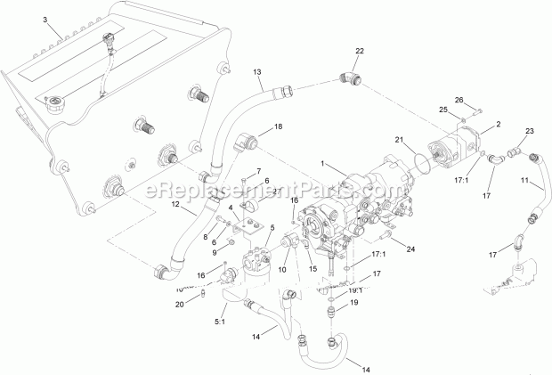 Toro 25430W (315000501-315999999) Rt600 Traction Unit, 2015 Hydraulic Tank and Tandem Pump Assembly Diagram