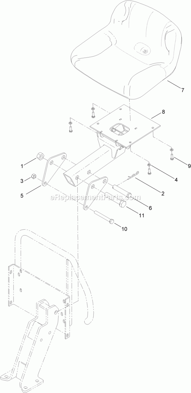 Toro 25432 (314000001-314999999) Heavy Duty Backhoe 125, Rt600 Traction Unit, 2014 Seat and Post Assembly Diagram