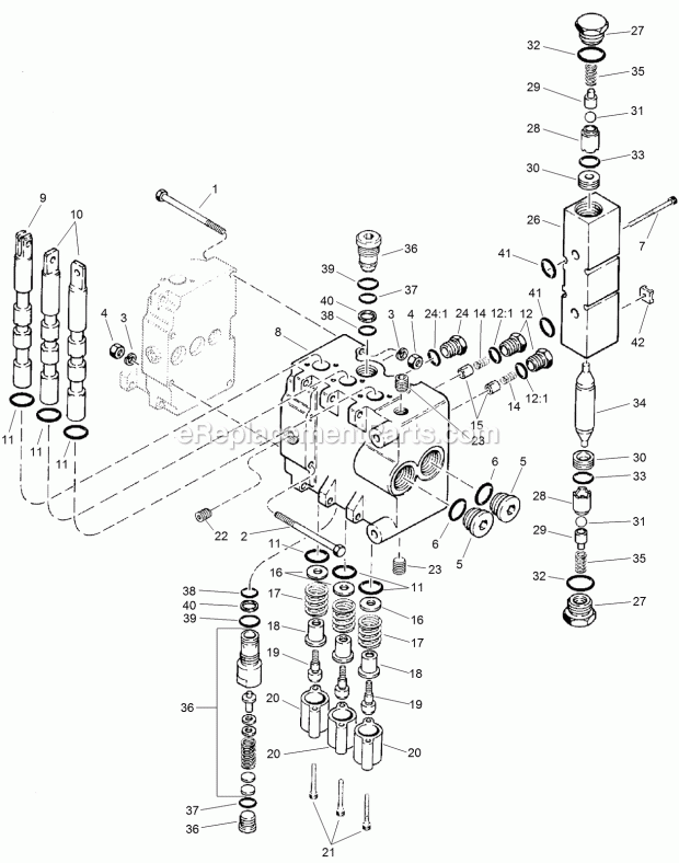 Toro 25432 (400000000-999999999) Heavy Duty Backhoe 125, Rt600 Traction Unit, 2017 Backhoe Control Valve No. Au87400034 Outlet Section Diagram