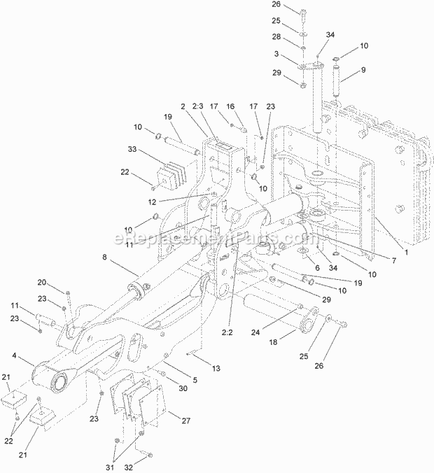 Toro 25463E (314000001-314999999) Plow Kit, Rt1200 Trencher, 2014 Swing Frame and Mounting Assembly Diagram