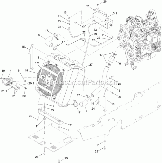 Toro 25500W (315000001-315999999) Rt1200 Traction Unit, 2015 Cooling System Assembly Diagram