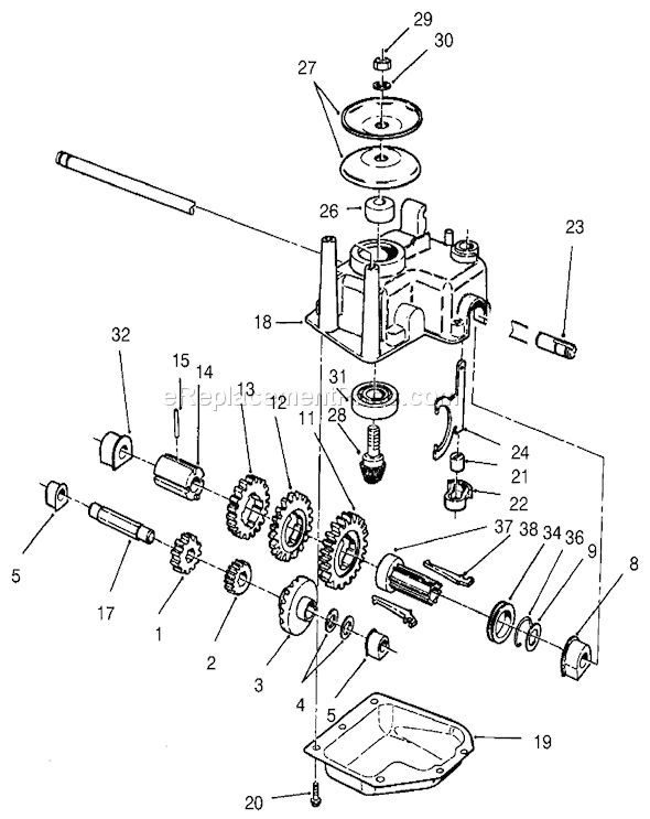Toro 26638 (210000001-210999999)(2001) Lawn Mower Gear Case Assembly #62-6673 Diagram