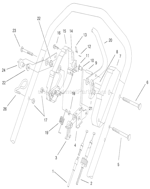 Toro 26638 (210000001-210999999)(2001) Lawn Mower Handle Control Assembly Diagram