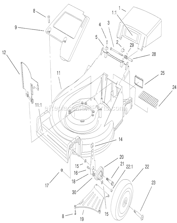 Toro 26638 (210000001-210999999)(2001) Lawn Mower Housing Assembly Diagram
