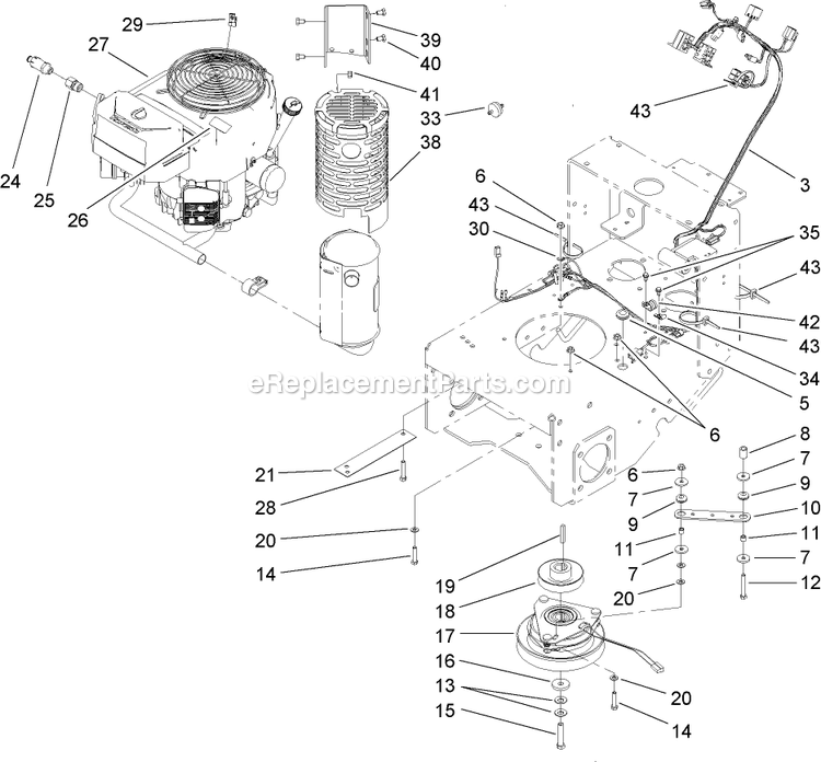 Toro 30032 (270000001-270999999)(2007) 15hp T-Bar Hydro Drive With 91cm Turbo Force Cutting Unit Walk-Behind Mower Engine And Clutch Assembly Diagram