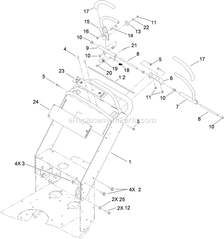 Toro 30032 (310000001-310999999)(2010) 15hp, T-Bar, Hydro Drive With 91cm Turbo Force Cutting Unit Walk-Behind Mower Upper Control Assembly Diagram