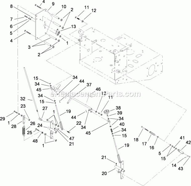 Toro 30033 (280000001-280999999) Commercial Walk-behind Traction Unit, 17hp Pistol-grip Hydro Drive, 2008 Lower Control Assembly Diagram