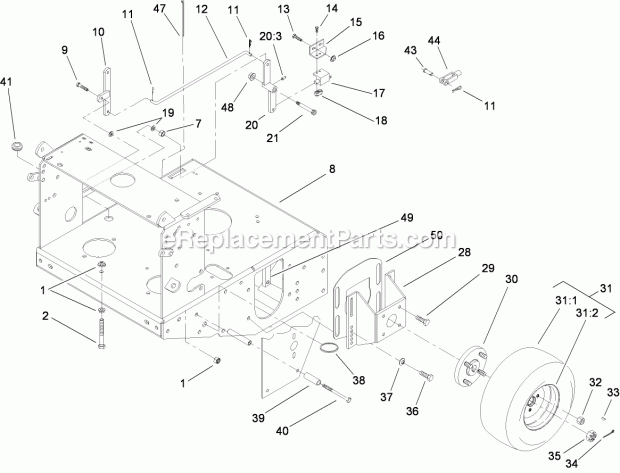 Toro 30033 (280000001-280999999) Commercial Walk-behind Traction Unit, 17hp Pistol-grip Hydro Drive, 2008 Wheel Drive System Assembly Diagram