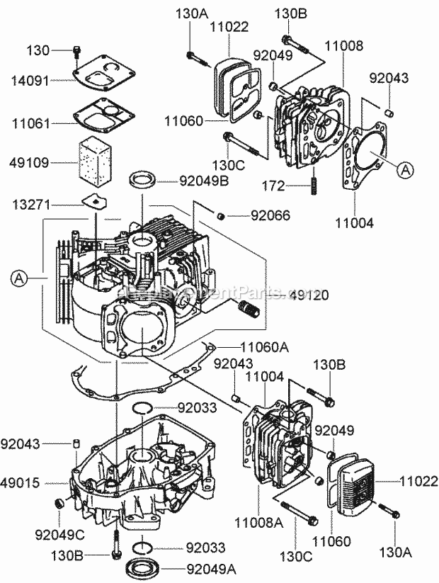 Toro 30033 (280000001-280999999) Commercial Walk-behind Traction Unit, 17hp Pistol-grip Hydro Drive, 2008 Cylinder and Crankcase Assembly Kawasaki Fh541v-Ds23 Diagram