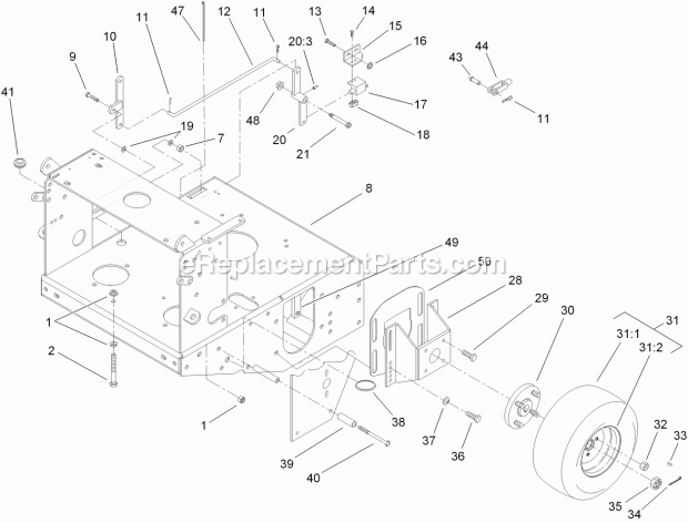 Toro 30033 (311000001-311999999) Commercial Walk-behind Traction Unit, 17hp Pistol-grip Hydro Drive, 2011 Wheel Drive System Assembly Diagram