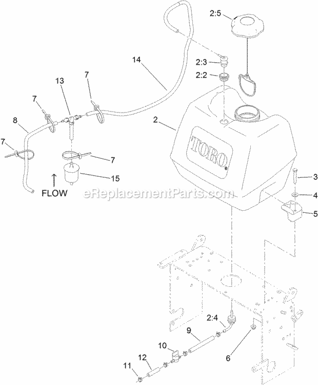 Toro 30069 (315000001-315999999) Commercial Walk-behind Traction Unit, 18hp Pistol-grip Hydro Drive, 2015 Fuel System Assembly Diagram