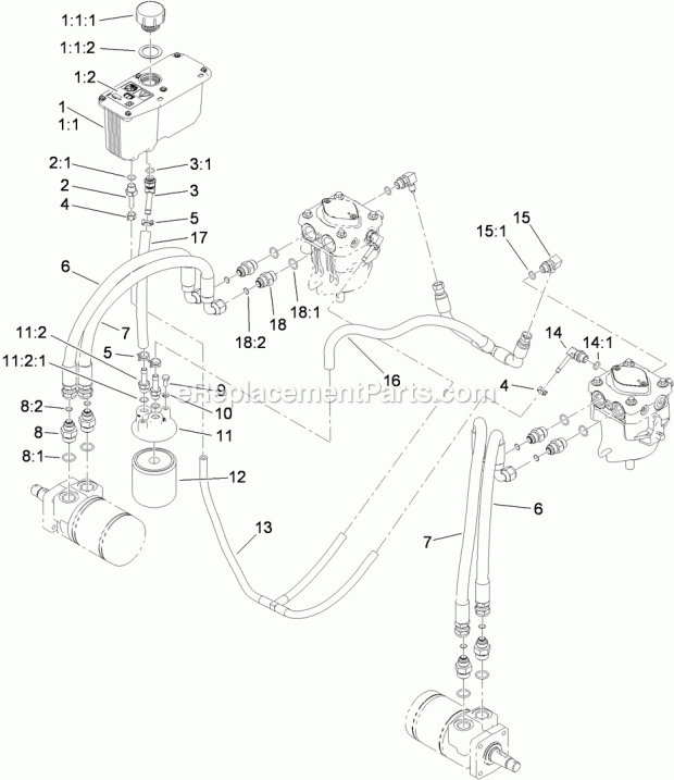 Toro 30069 (400000000-999999999) Commercial Walk-behind Traction Unit, 18hp Pistol-grip Hydro Drive, 2017 Hydraulic System Assembly Diagram