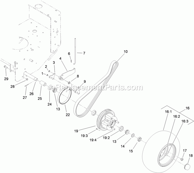 Toro 30070 (315000001-315999999) Commercial Walk-behind Mower, 16hp, T-bar, Gear Drive With 91cm Turbo Force Cutting Unit, 2015 Wheel Drive and Brake Assembly Diagram