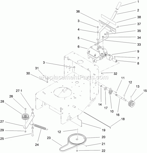 Toro 30078 (310000001-310999999) Commercial Walk-behind Mower, Floating Deck, T-bar, Gear Drive With 48in Turbo Force Cutting Un Transmission Drive Assembly Diagram