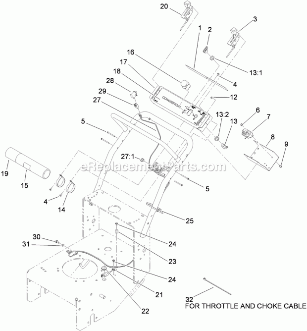 Toro 30079 (311000001-311999999) Commercial Walk-behind Mower, Floating Deck, T-bar, Gear Drive With 52in Turbo Force Cutting Un Control Panel Assembly Diagram