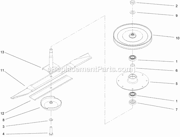 Toro 30092 (290001001-290999999) Commercial Walk-behind Mower, Floating Deck, T-bar, Gear Drive With 32in Cutting Unit, 2009 Par Spindle and Blade Assembly Diagram
