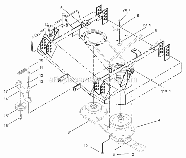 Toro 30135 (250000001-250999999) 36in Sfs Side Discharge Mower, 2005 Spindle and Idler Assembly Diagram