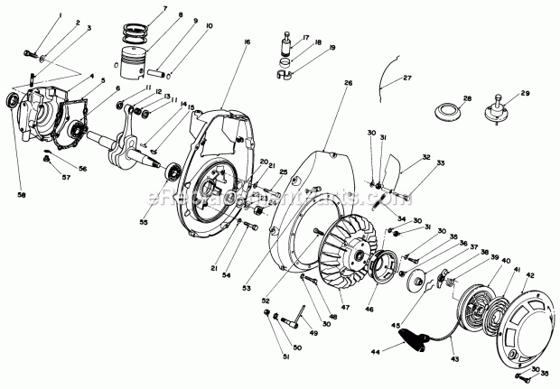 Toro 30136 (5000001-5999999) (1985) 36-in. Side Discharge Mower Crankcase & Flywheel Assembly Diagram