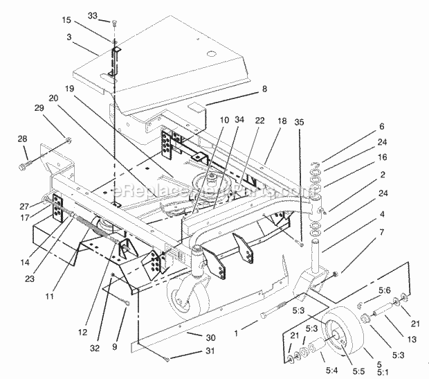 Toro 30138 (240000001-240999999) 92cm Side Discharge Mower, 2004 Frame Belt and Wheel Assembly Diagram