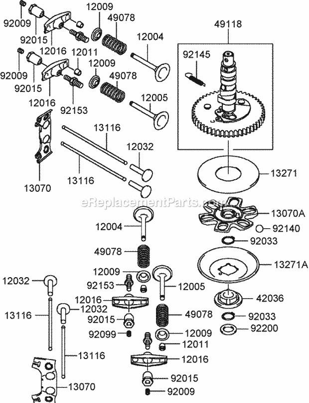 Toro 30140 (240000001-240999999) Mid-size Proline T-bar Gear, 15 Hp With 48in Side Discharge Mower, 2004 Valve and Camshaft Assembly Kawasaki Fh430v-As25 Diagram