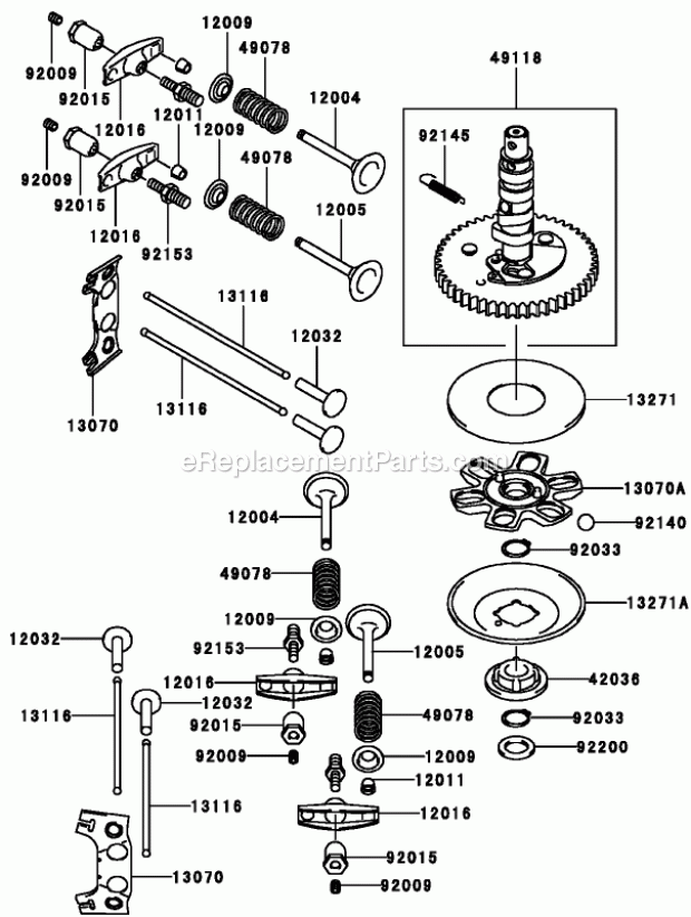 Toro 30150 (240000001-240999999) Mid-size Proline T-bar Gear, 13 Hp With 32in Side Discharge Mower, 2004 Valve and Camshaft Assembly Kawasaki Fh381v-As25 Diagram