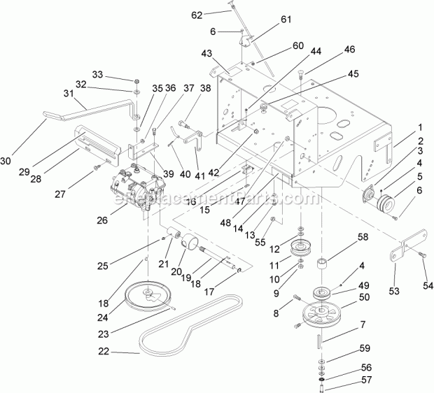 Toro 30161 (250000001-250999999) Mid-size Proline T-bar Gear, 13 Hp With 36in Side Discharge Mower, 2005 Transmission and Drive Assembly Diagram