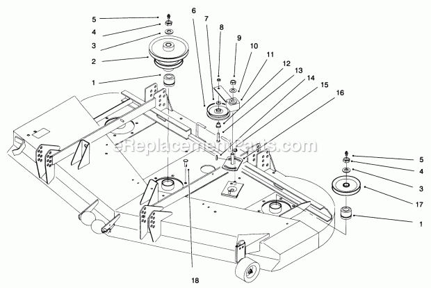Toro 30162 (790001-799999) (1997) 62-in. Side Discharge Mower Pulleys and Idler Assembly Diagram