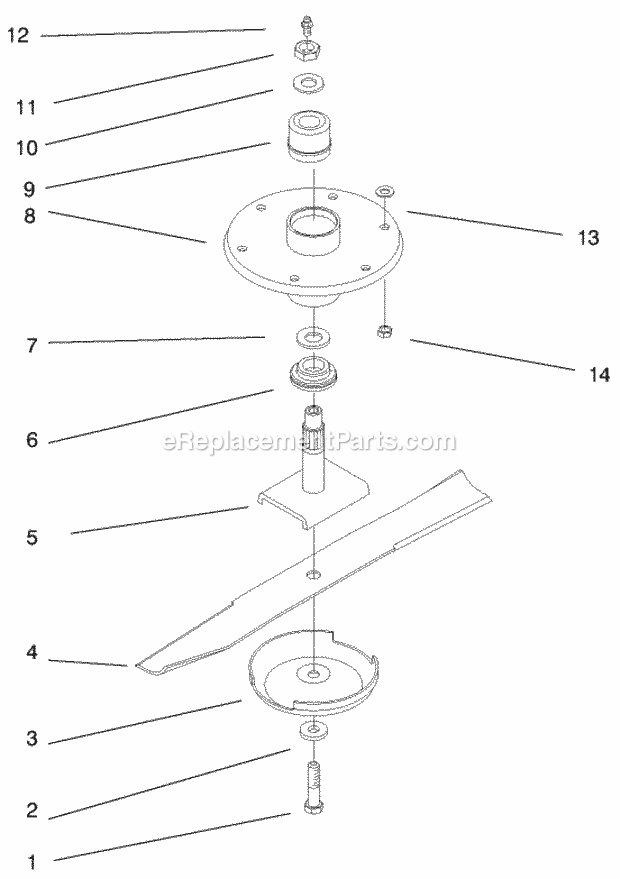 Toro 30162 (990001-999999) (1999) 62-in. Side Discharge Mower Spindle Assembly & Blade Diagram