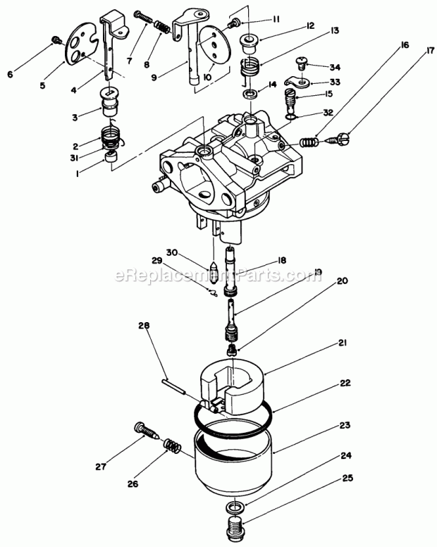 Toro 30165 (1000001-1999999) (1991) Lawn Mower Carburetor Assembly Diagram