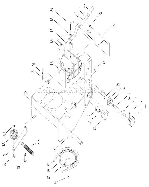 Toro 30165 (200000001-200999999)(2000) Lawn Mower Transmission & Idler Pulley Assembly Diagram