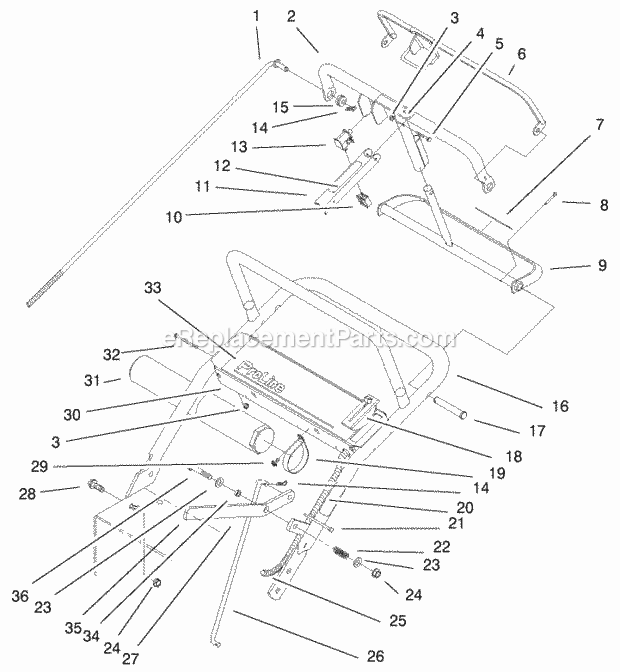 Toro 30171 (210000001-210999999) Mid-size Proline Gear, 12.5 Hp W/ 32-in. Sd Mower, 2001 Upper Handle Assembly Diagram