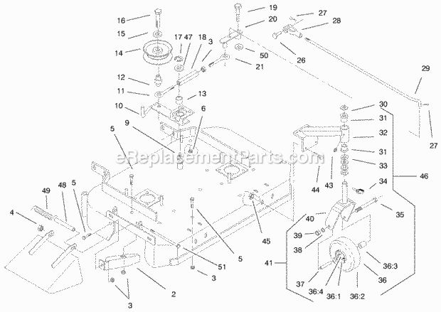 Toro 30184 (990001-999999) (1999) Mid-size Proline Gear, 13 Hp W/ 91cm Sd Mower Deck, Drive Pulleys & Caster Wheels Diagram