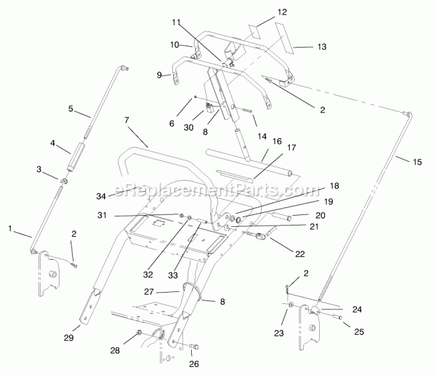 Toro 30189 (790001-799999) (1997) Mid-size Proline Hydro Traction Unit, 16 Hp Handle Assembly Diagram